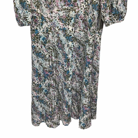 Nordstrom Signature Button Front Stretch Silk Ivory Floral Shift Dress Women's 2 - Picture 5 of 7